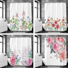 Shower Curtains Flowers And Plants Curtain Print Nordic Minimalist Fabric Bathroom Home Decor Waterproof Bath With Hooks