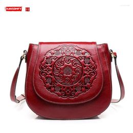 Evening Bags Genuine Leather Women Bag Shoulder Diagonal Retro Embossed Saddle Crossbody Messenger Fashion First Layer Soft