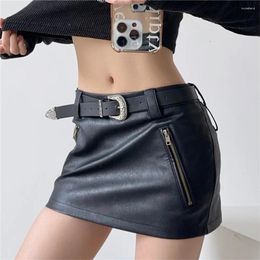 Skirts Korean Fashion Faux Leather For Woman Solid Black Mini Summer Outfit Vintage PU Skirt With Zipper Brown