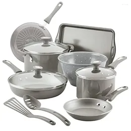Cookware Sets Set Nonstick Pots Pans Baking Pan Tools Gray Aluminum 12 Piece