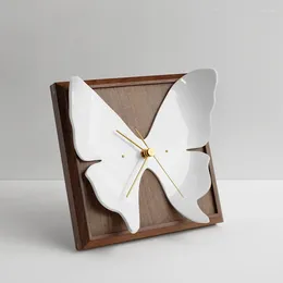 Table Clocks Nordic Simple Solid Wood Acrylic Lovely Butterfly Standing Clock Living Room Decoration Desktop Quiet Bedroom