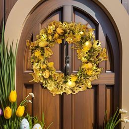 Decorative Flowers Easter Egg Flower Wreath Front Door Window Hanging Greenery Leaves Garland For Home Farmhouse Party Festival Decor