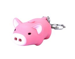 3 Colours cute pig led keychains flashlight sound rings Creative kids toys pig cartoon sound light keychains child gift3280505