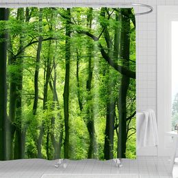 Shower Curtains 1/4PCS Forest Curtain Set 3D Printing Bath Green Tropical Plants Lake Pattern Polyester With Hooks
