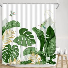 Shower Curtains Tropical Plant Curtain Green Palm Leaves Summer Banana Tree Butterfly Hummingbird Home Bathroom Decoration With Hooks