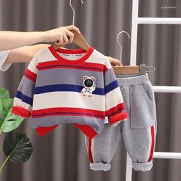 Clothing Sets Baby Boys' Clothes 2024 Autumn Korean Style Casual Cartoon Striped O-neck Pullover Long Sleeve T-shirts And Pants Kids Set