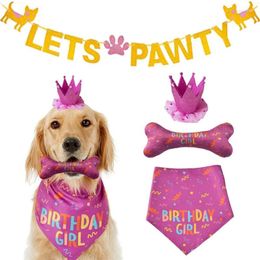 Dog Apparel Pet Saliva Towel Birthday Hat Bone Toy Flag Pulling Set Accessories Decoration Scarf Graffiti