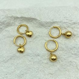Dangle Earrings Gold Plated Stainless Steel 1cm Diameter Korean Fashion Simple Heart-shaped Luxury Women Ear Jewellery