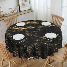 Table Cloth Round Black Marble Gold Veins Waterproof Tablecloth 60 Inches Cover For Kitchen Dinning