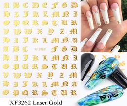 gold letter black character 3D nail art Stickers UV Gel Polish applique Manicure Accessories4548819