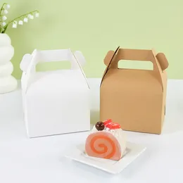 Gift Wrap 5Pcs Kraft Paper Portable Cake Boxes Candy Packing Bags Wedding Birthday Christmas Party Baking Box Supplies