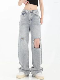 Women's Jeans Women Harajuku Y2k Ripped Baggy Long Trousers Gothic Denim Wide Leg Pants Streetwear Grunge 2000s Aesthetic Hip- Tide