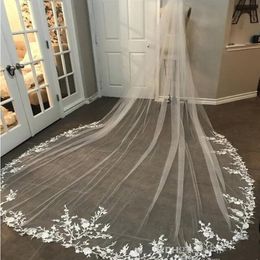 Cathedral Length Bridal Veils Appliqued White Ivory Wedding Accessories 3M Long Veil Lace Appliqued Bride Hair with Free Combs 238h