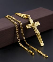 Crucifix Necklace Stainless Steel Pendant + copper Chain Steel Jesus Necklace Cuban Chain Catholicism Necklace1117586