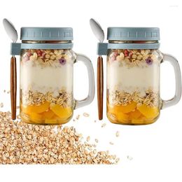 Storage Bottles Portable With Lids Spoons & Handle Overnight Oats Jars Glass Breakfast Jar Yogurt Pot Container