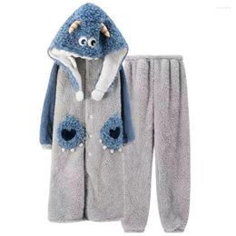 Women's Sleepwear Plush Nightgowns Suit Women Men Long Sleeve Cartoon Animal Cosplay Pyjamas Set Winter Flannel Sweet Hooded Sleepshirt