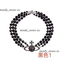 Necklace Vivienen Westwoods Designer Necklace For Women Satellite Planet Empress Dowager Xis Threelayer Black Pearl Necklace Womens Beaded 488