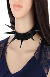 Vegan Leather Spiked Choker Necklace punk collar for women men Emo biker metal chocker necklace goth jewelry4979141