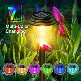 Solar Pathway Lights Bright RGB Colour Changing/Warm White Outdoor Waterproof Garden Lamp Powered Landscape Path Lights for Yard