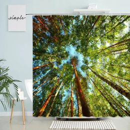 Shower Curtains Tree Curtain Forest Branch Plant Leaf Blue Sky Natural Scenery Pography Bathroom Wall Decor With Hook Polyester Screen