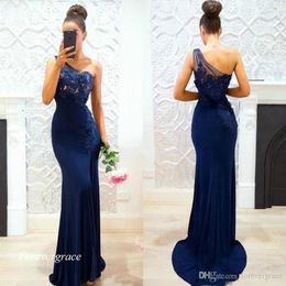 2019 New Royal Blue Evening Dress Sexy One Shoulder Lace Formal Holiday Wear Prom Party Gown Custom Made Plus Size 2755