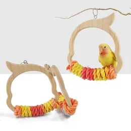 Other Bird Supplies Solid Wood Parrot Swing Climbing Playstand Portable Cotton Rope Hammock Toy Holding Station Shelf Beautiful