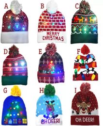 ON 2022 New Year LED Knitted Christmas Hat Beanie Light Up Illuminate Warm Hat For Kids Adults New Year Christmas Decor Gift2517680