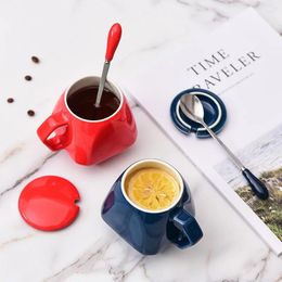 Mugs Creative Personalised Coffee Mug Korean Style Simple Ceramic Water Cup With Lid Couple Household Breakfast Milk Cups
