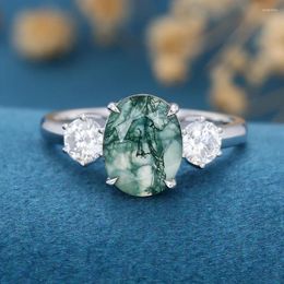 Cluster Rings Antique Moss Agate Engagement Ring 925 Sterling Silver Marquise Cut Zircon For Women Jewelry Handmade Gifts