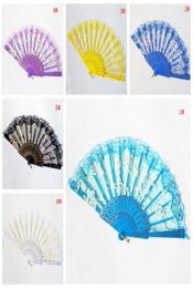 Rose Flower Hand Fan Black Folding Fan Spanish Lace Fans Hand Hold Chinese Dance Fan Party Gift Fans 10 Colors Whole DBC VT0385632760