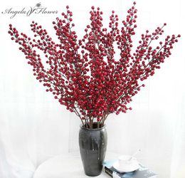 Decorative Flowers Wreaths 12 Branches Christmas Berry Red Rich Fruits 112cm Fake Foam Fruit Holly Plants Artificial Flower Tree7278752