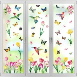 Window Stickers 8pcs Tulip Flower Butterfly Sticker Plant Pattern Wall Diy Wallpaper Decals Festival Home Decor Crafts