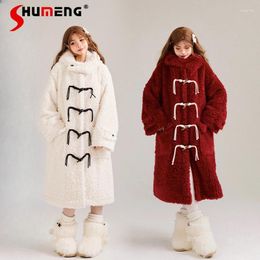 Women's Jackets Year Christmas 2024 Red Wool-like Overcoat Winter Furry Warm Mid-Length Single-Brewed Long Sleeve Hooded Coat Jacket