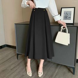 Skirts Women's Mid Length Suit Skirt Elegant A Line High Waisted Pleated Office Ladies Work Daily Costume Temperament Long