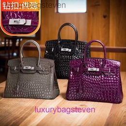 10A Original 1:1 Hremms Birkks Designer Tote Bags on Sale Genuine Leather Crocodile Patterned Bag Cowhide High Gloss Brick Buckle Live Streaming Womens with Real Logo