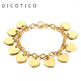 Link Bracelets Fashion Heart Dangle O Chain Women's Bracelet Gold Silver Colour Stainless Steel Charm For Ladies Luxury Jewellery Gift