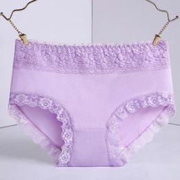 Women's Panties Solid Color Lace High Waist Plus Size Silk Breathable Briefs Ladies Casual Loose Underwear