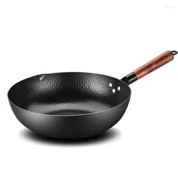 Pans Handmade Iron Pot 32CM Frying Pan Uncoated Health Wok Non-Stick Gas Stove Induction Cooker Universal Wood Cover