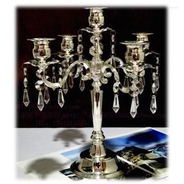 Candle Holders Creative Silver 5 Arm Candlestick Metal Glass Crystal Holder Romantic Valentine's Day Candlelight Dinner Home Decor