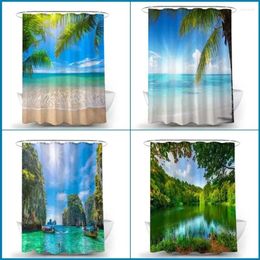 Shower Curtains Hawaii Ocean Palm Leaves Beach Forest Lake Mountain Nature Landscape Bath Curtain Fabric Wall Bathroom Decor Set