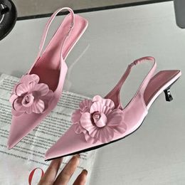 Design Flower Sandals Women Pumps Pointed Thin Low Heels Female Sexy Elegant Slingback Party Shoes Mules Sandalias Mujer