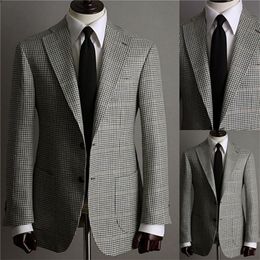 Fashion Houndstooth Wedding Tuxedos Men Suits Custom Made Jacket Glen Plaid Two Button Tuxedos Peaked Lapel Blazer Business Casual Coat 2351