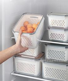 3pcs Refrigerator Storage Box Fridge Fresh Kitchen Organiser Vegetable Fruit Boxes Drain Basket Containers Lid 2202126935923