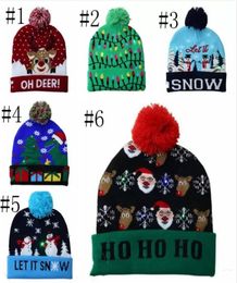Led Christmas Hat Knitted Pom Light Xmas Beanies Crochet Winter Hats Deer Elk Gilrs Skull Cap Christmass home decoration2131205