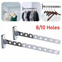 Hangers Foldable Hanging Drying Multi-purpose Saver Rod Stainless Rack Clothes Hook 8/10 Holes Space With Steel
