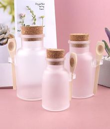 Frosted bath salt bottle Cork cover wooden spoon Bath Salt Jars 100ML 200ML 300ML Frosted Plastic Cosmetic Storage Bottles T9I00955534414