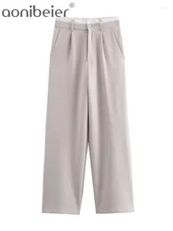 Women's Pants Aonibeier Patchwork High Waist Women Wide Summer Zipper Side Pockets Full Length Office Suit Pant Female Trousers Y2K
