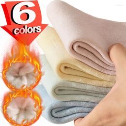 Women Socks 1pair Winter Plush Medium Tube Solid Color Cashmere Stocking Home Warmer Floor Sox Snow Boots Hosiery Autumn