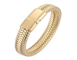 Trendy Gold Colour Punk HandWoven Leather Wrap Bracelet for Men Jewellery Wrist Bracelet6529319
