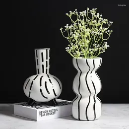 Decorative Figurines Modern Nordic Black And White Striped Ceramic Vases Flower Decorations Home Sample Rooms Els Clubs Homestay